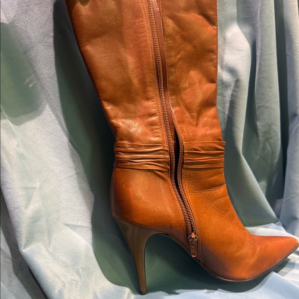 Carlos by Carlos Santana Cognac Leather Mid-Calf High-Heel Boots - Picture 3 of 9